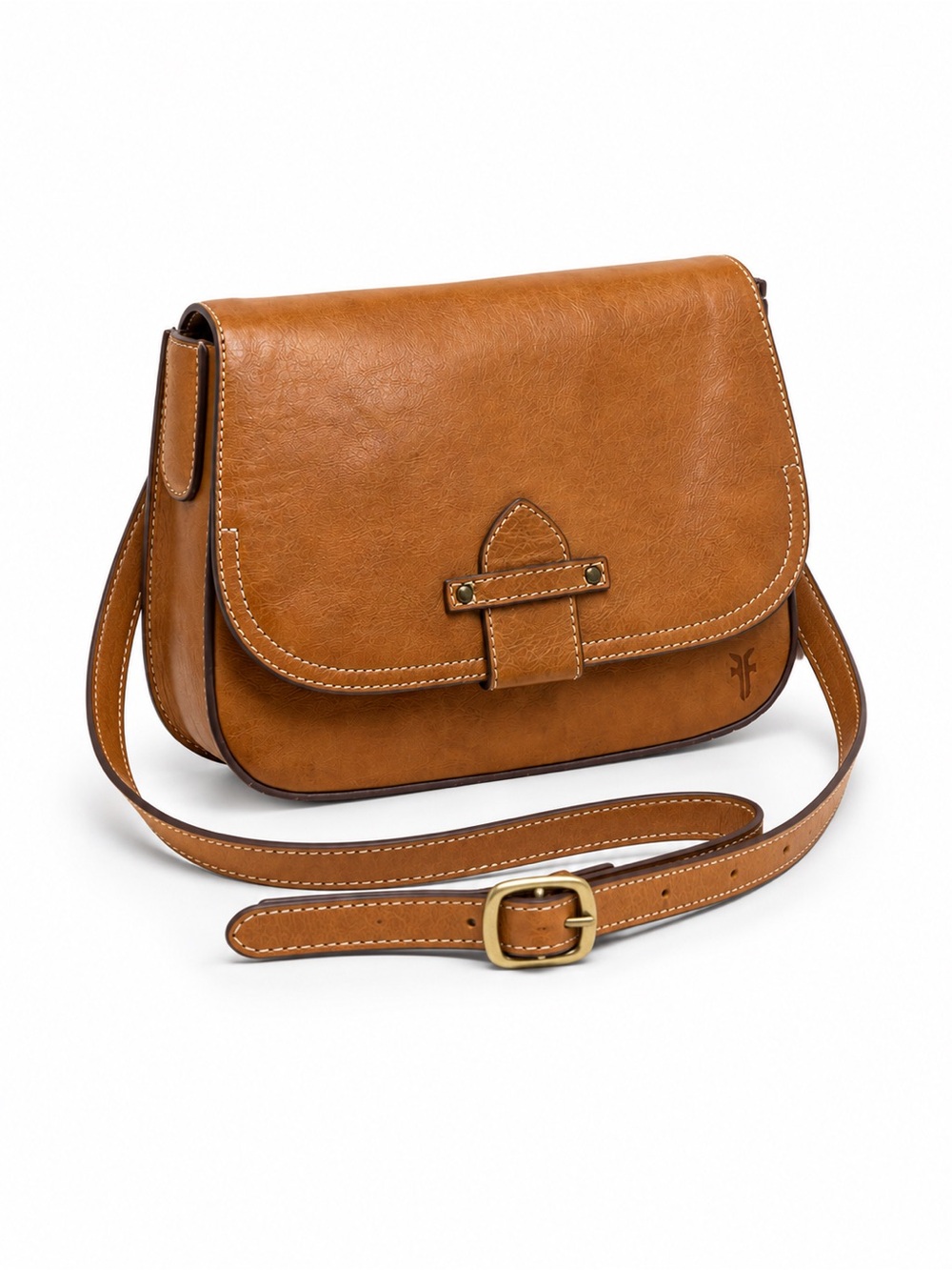 Frye Olivia Cognac Leather Crossbody Bag Flap Messenger Purse